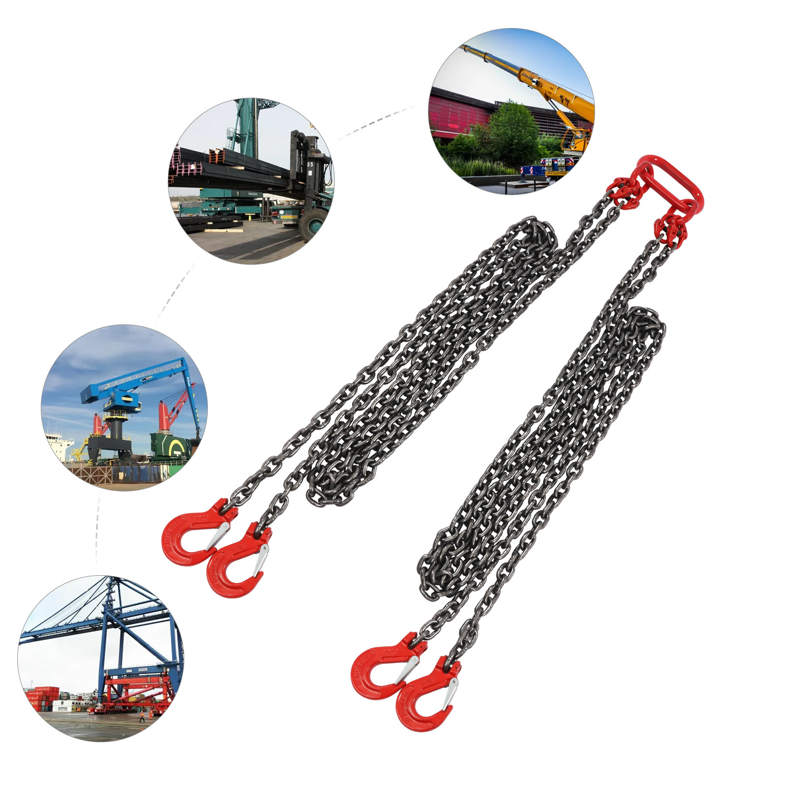 10FT Chain Sling Lift Chain G80 w/ 4 Leg Grab Hooks 5T.45lbs Alloy Steel!