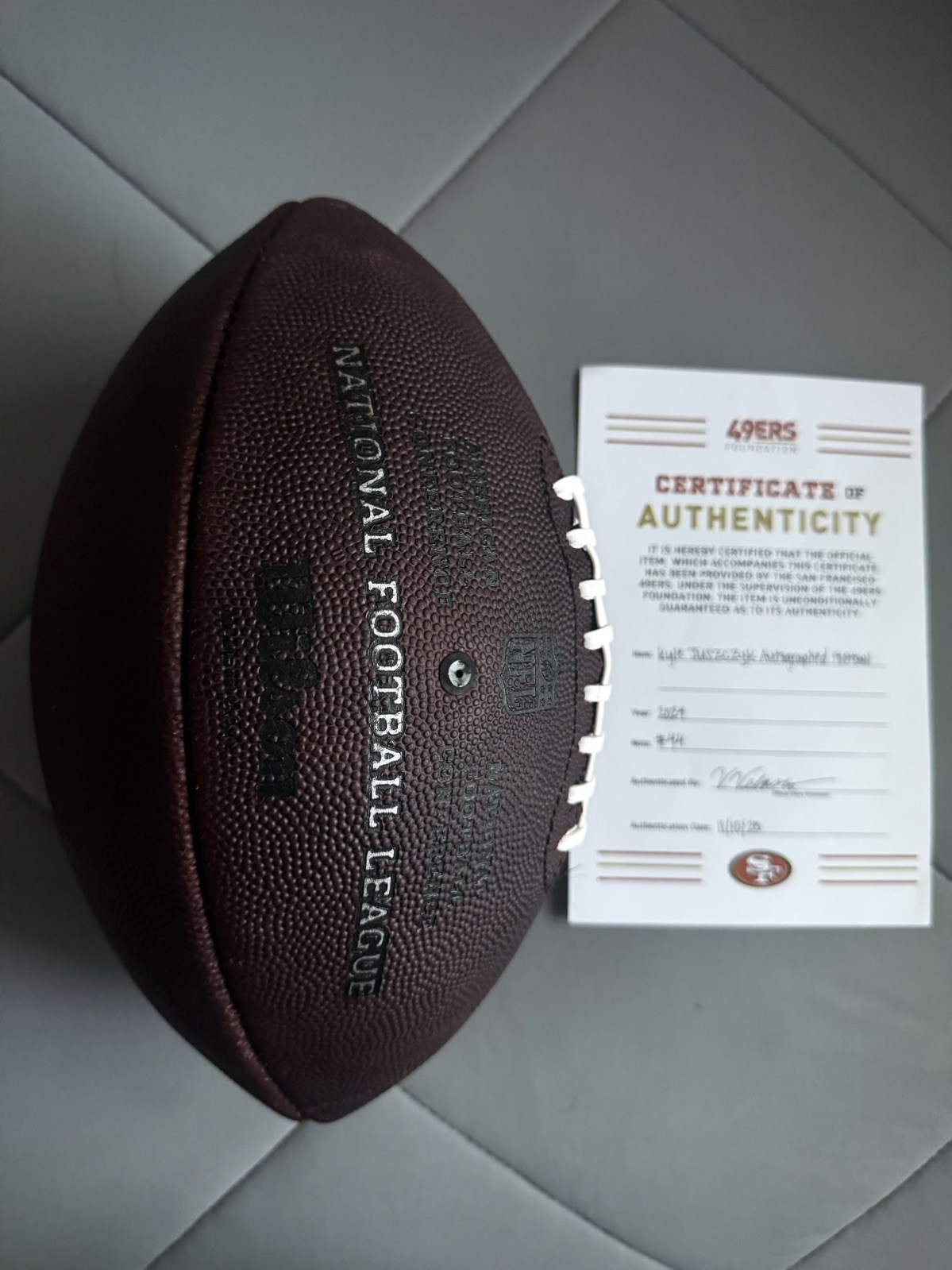 2023 San Francisco 49ers NFL Duke Team Issued Prepped Sample Football Ball COA