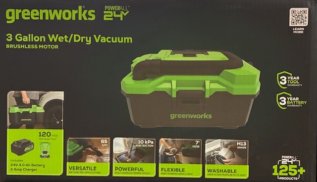Greenworks 24V 3G Cordless Wet/Dry Shop Vac 4.0Ah Battery and Charger Included