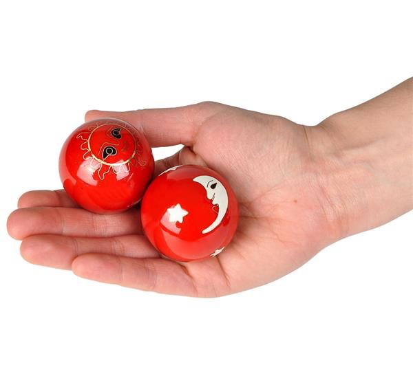 CHINESE HEALTH EXERCISE STRESS BAODING BALLS RELAXATION THERAPY SUN MOON DESIGN