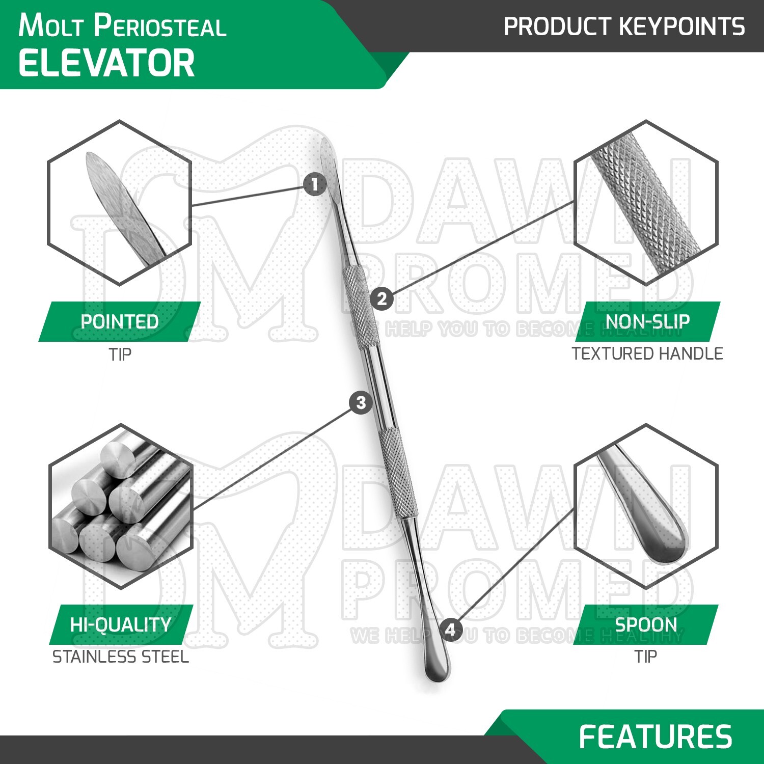 5 Pcs Molt Periosteal Elevator # 9 Double Ended Allen Dental Inst German Grade