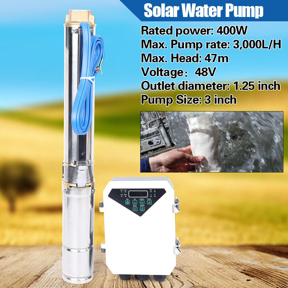 3" DC Solar Water Pump Submersible Deep Bore Well Pump 48V 400W +MPPT Controller