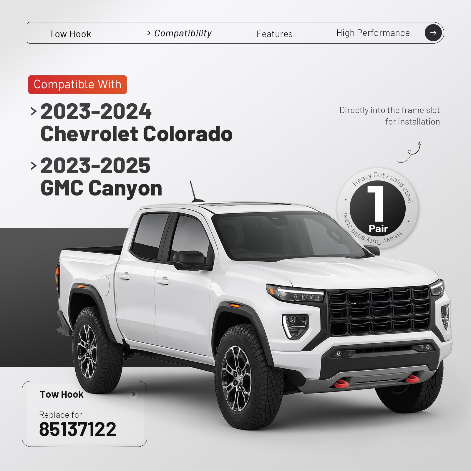 #85137122 Pair Front Recovery Tow Hook For Chevy Colorado 23-26 GMC Canyon 23-26