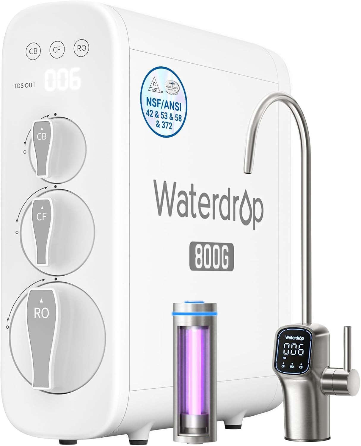 Waterdrop G3P800 Reverse Osmosis System, NSF/ANSI 42 & 53 & 58 & 372 Certified