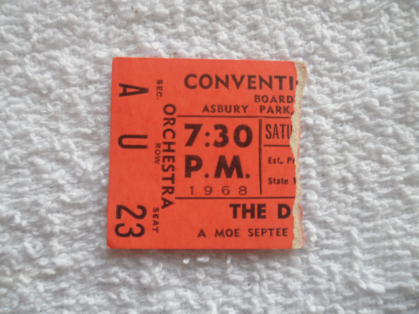 THE DOORS Original__1968__CONCERT TICKET STUB__Asbury Park__NM-