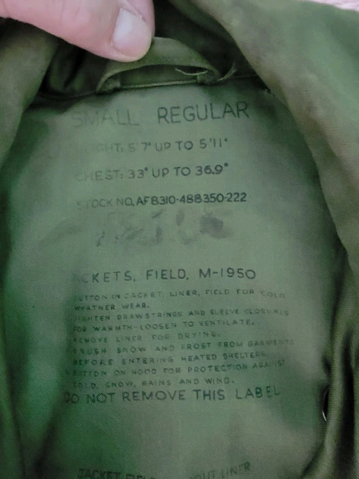 Vintage 1950s US Army Field Jacket Without Liner Size Regular Small