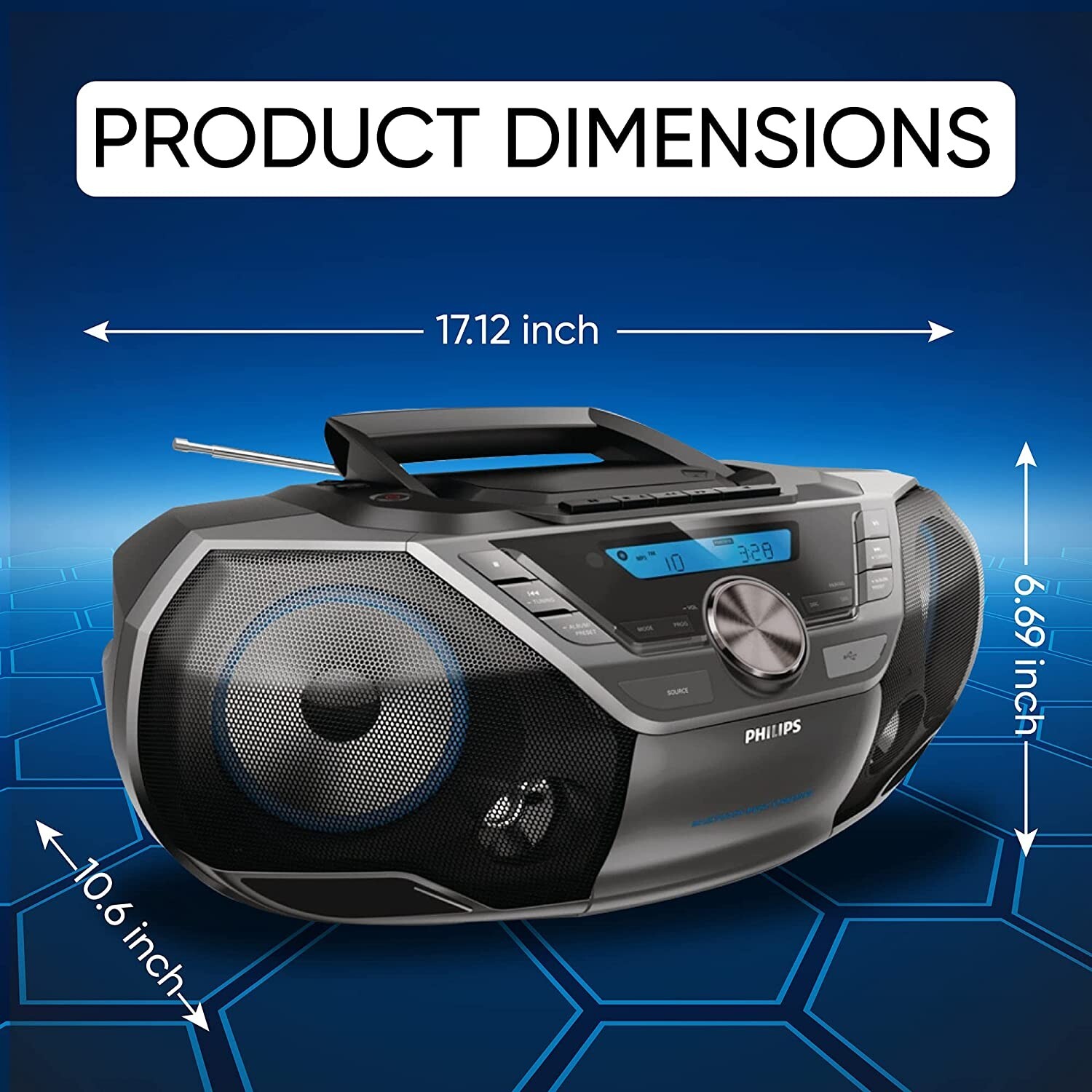 Philips Portable CD Player Boombox, Bluetooth with Cassette Radio. USB. MP3