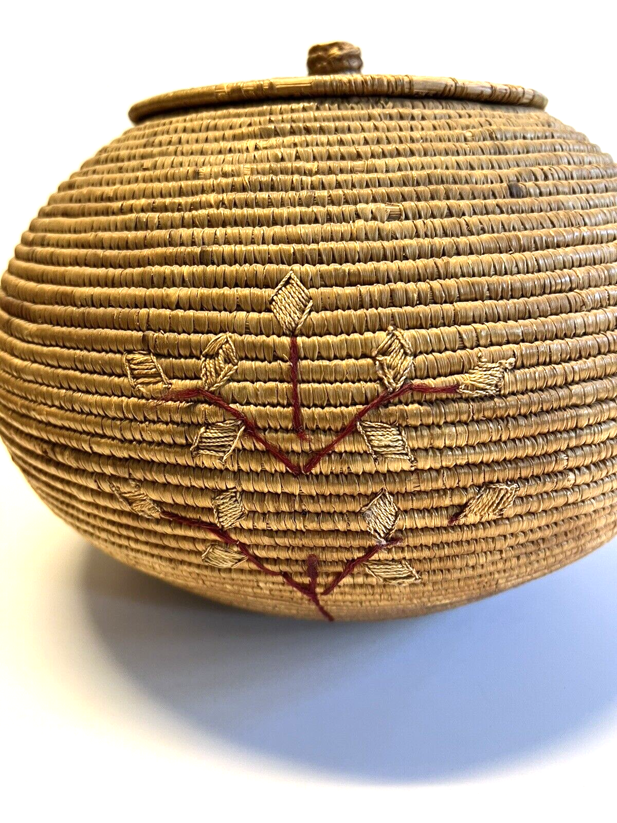 Native American Alaskan Indian Inuit Basket; Embroidery; Large; Late 1800's