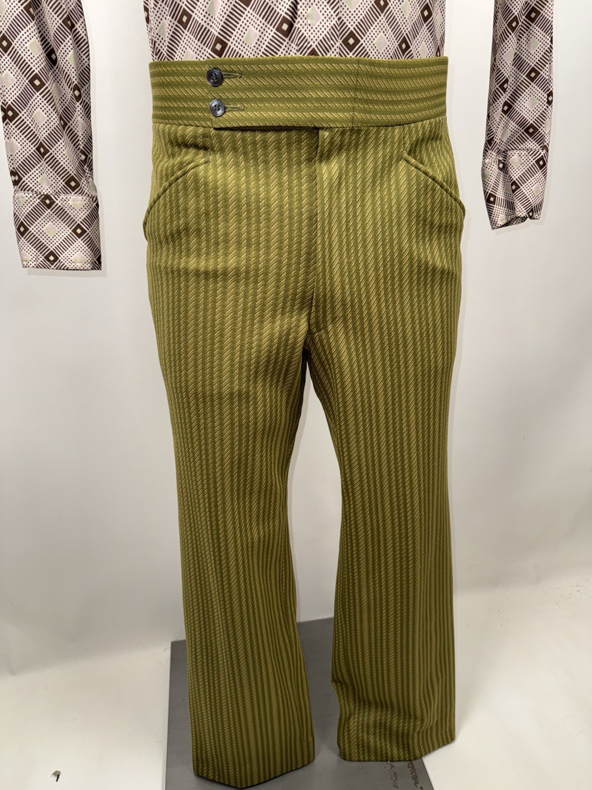 Vtg 60s Pants Mens 34 28 Marx Made Leisure Suit MCM Mod Beatnik Stripe Polyester