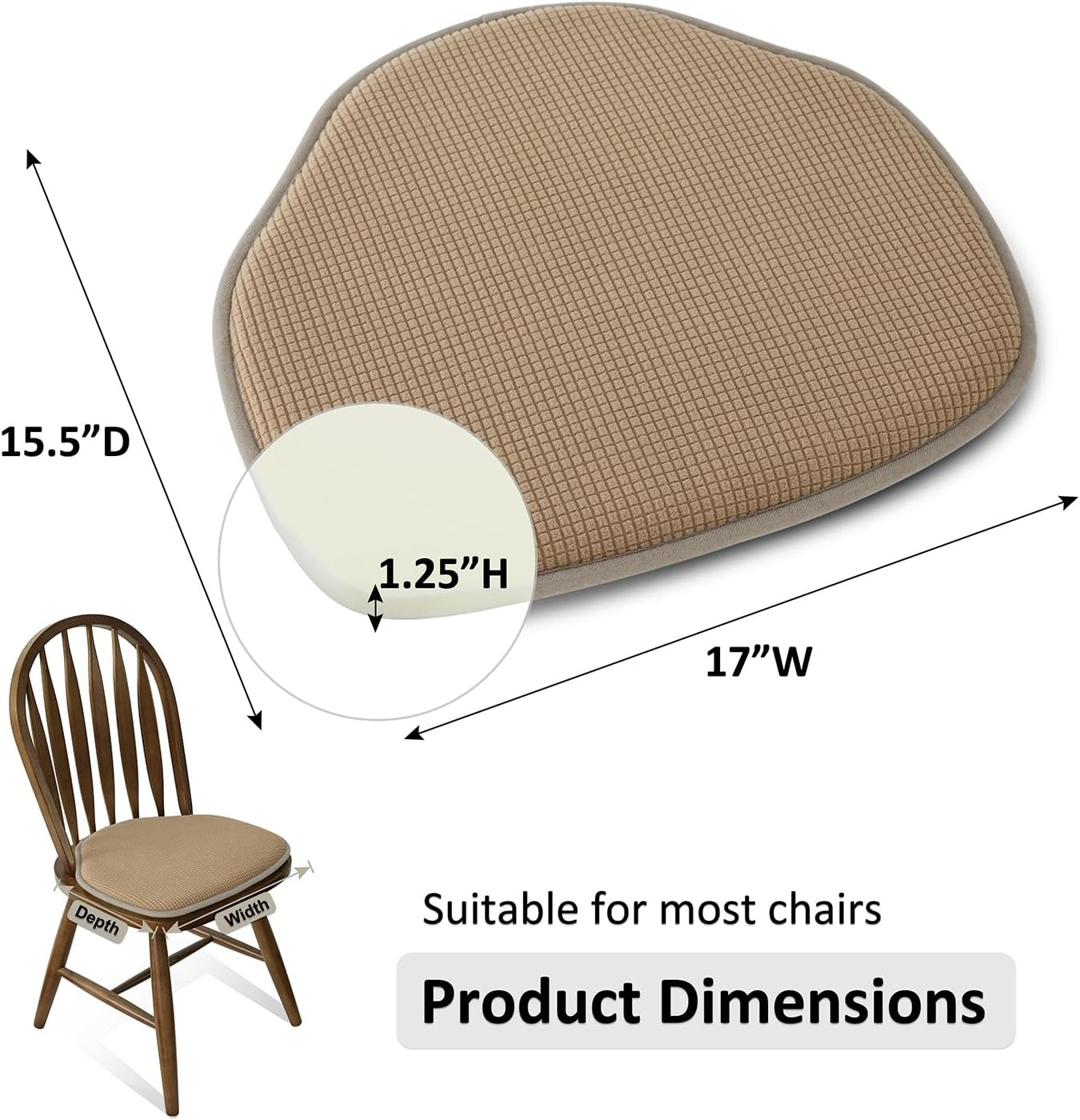 Windsor Chair Cushions Set of 2, Farmhouse Kitchen Seat Cushions, Non Slip Chair