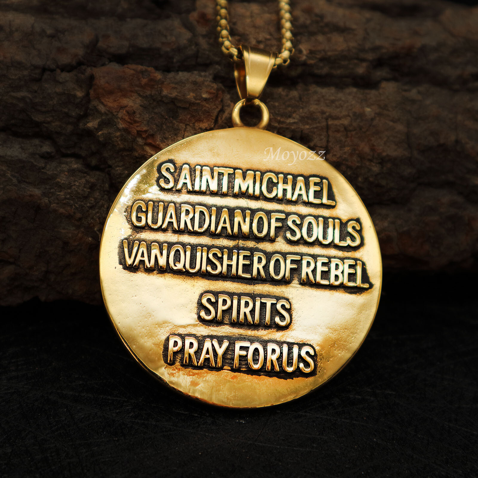 St Saint Michael Archangel Gold Angel Medal Pendant Necklace Stainless Steel