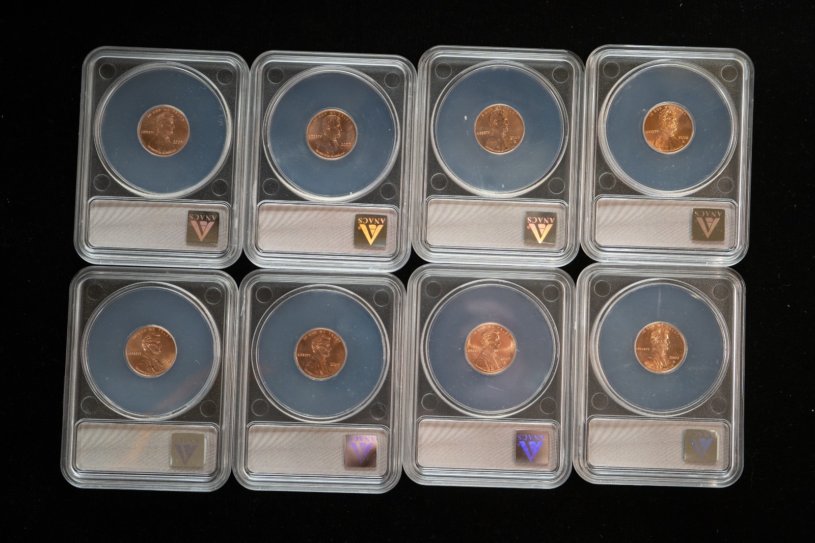 2009 P & D 8-Coin Set of Lincoln Bicentennial Cents ANACS MS 67