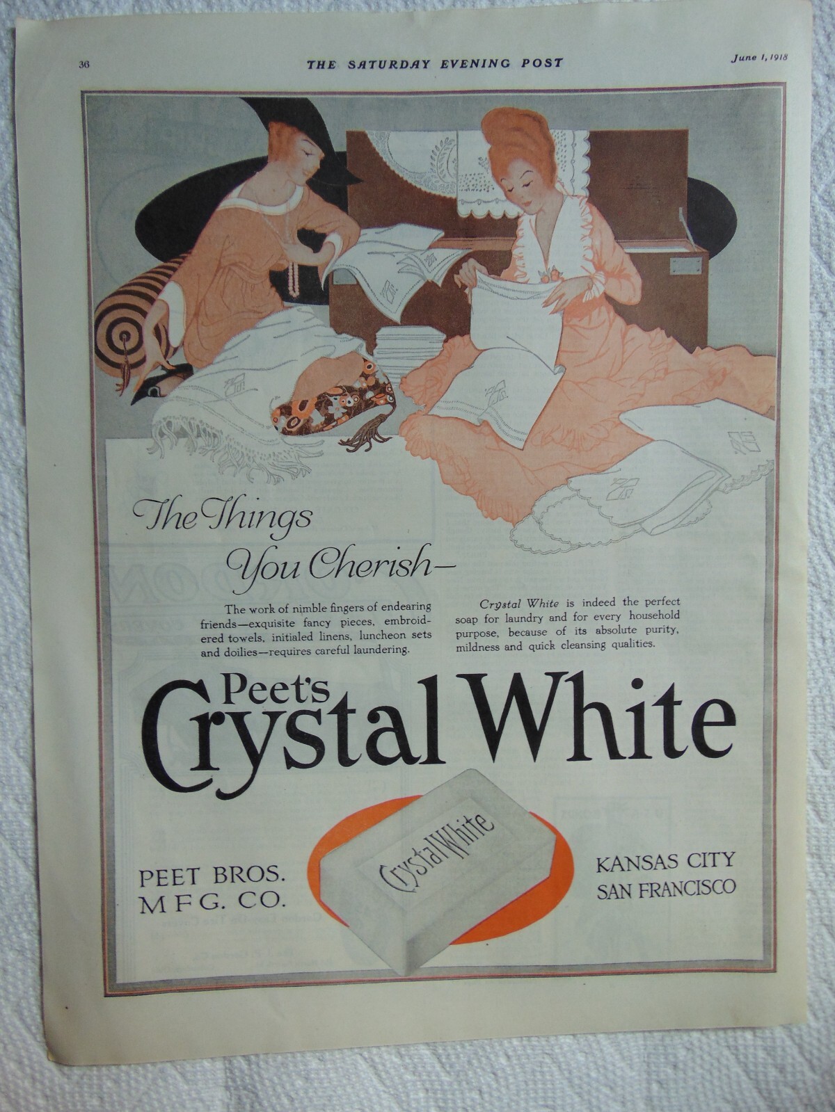 1918 Peet's CRYSTAL WHITE SOAP vintage print ad
