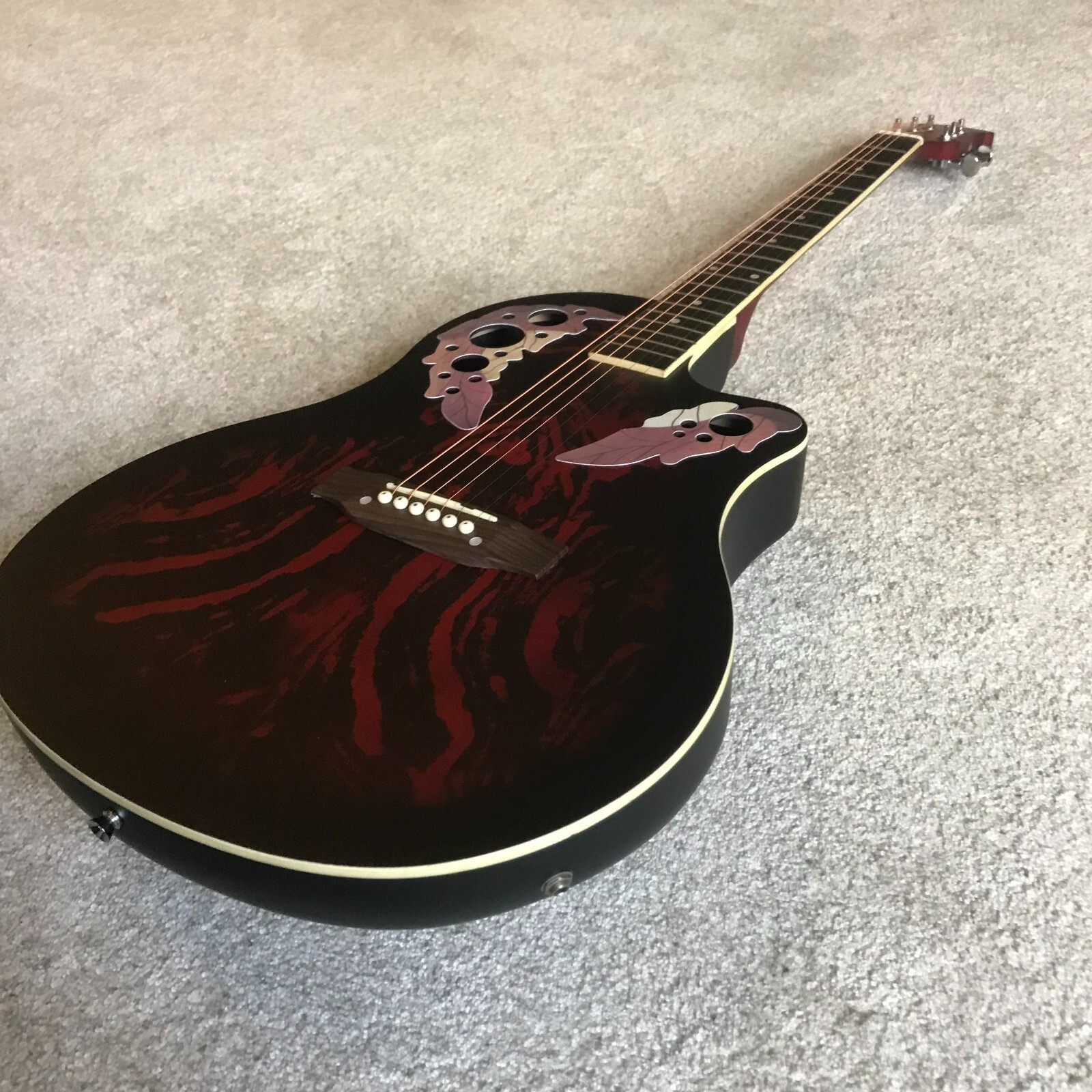 Red Acoustic Electric Guitar, Full Size with Cutaway, Round ABS Back, Gig Bag