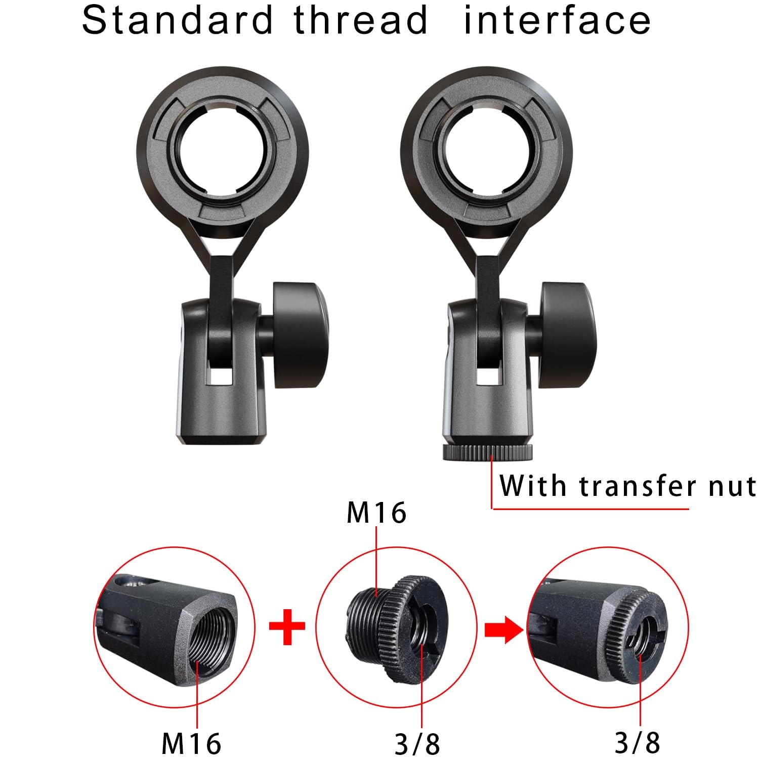 LUORNG Condenser Microphone Holder Standard Interface 3.74 inches, Black