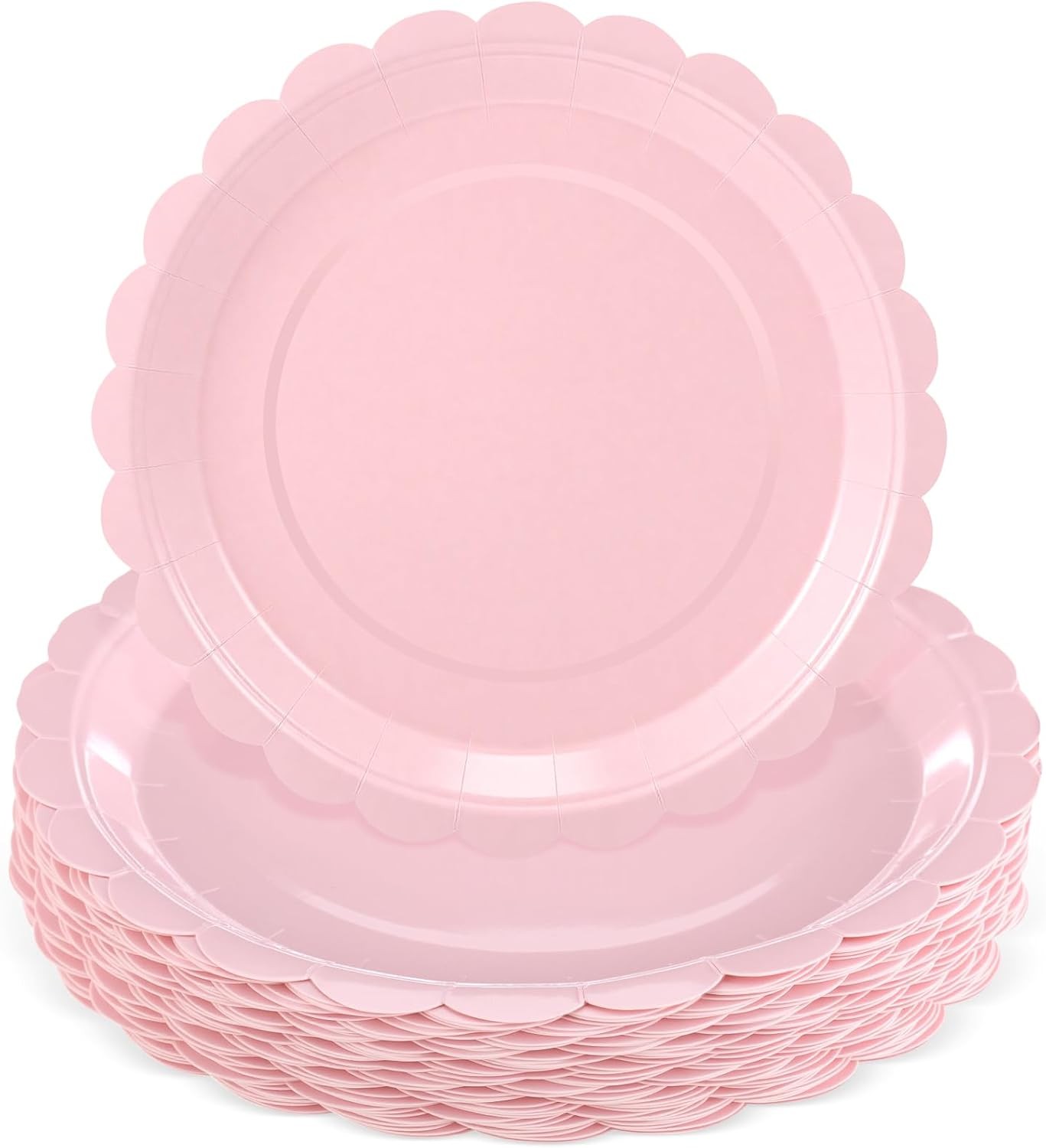 50 Disposable Scalloped Plates in Light Pink for All Occasions