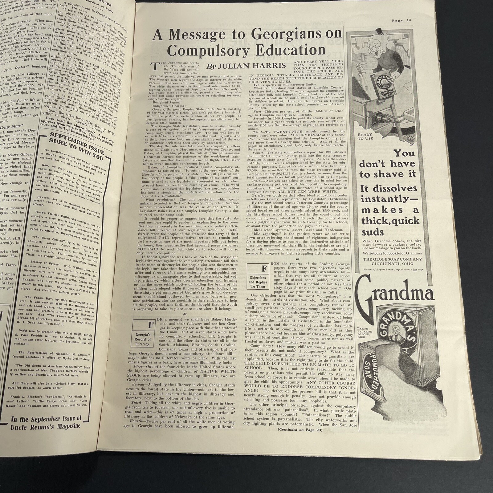 1910, August, Uncle Remus Home Magazine Vintage Paper Disney