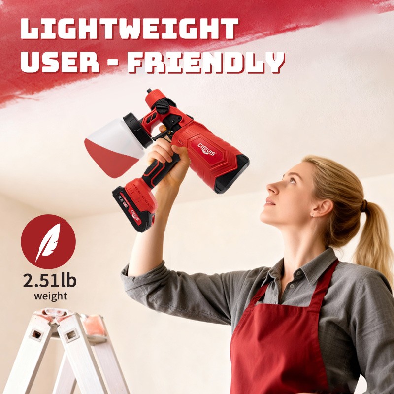 Cordless Paint Sprayer 1000ML HVLP Spray Paint Gun With 2 Batteries For DIY Work