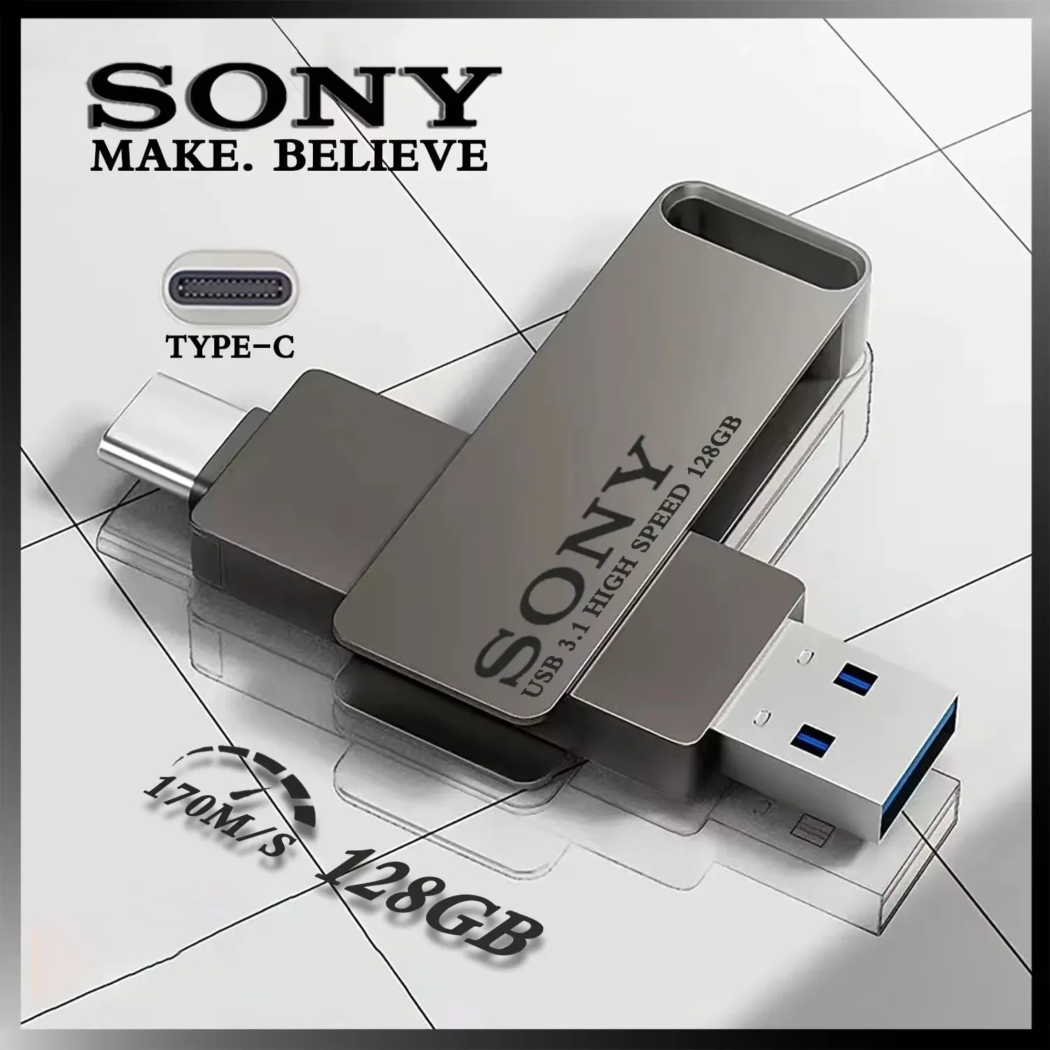 2TB Sony USB Flash Drive High Speed Type C PenDrive 1TB 512GB 256GB Metal Stick