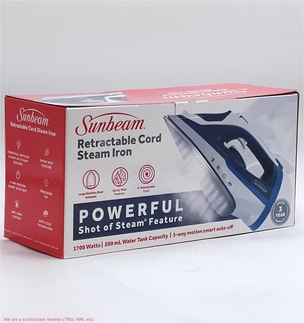 Sunbeam 1700W Steam Iron with Retractable Cord and Shot of Steam Feature