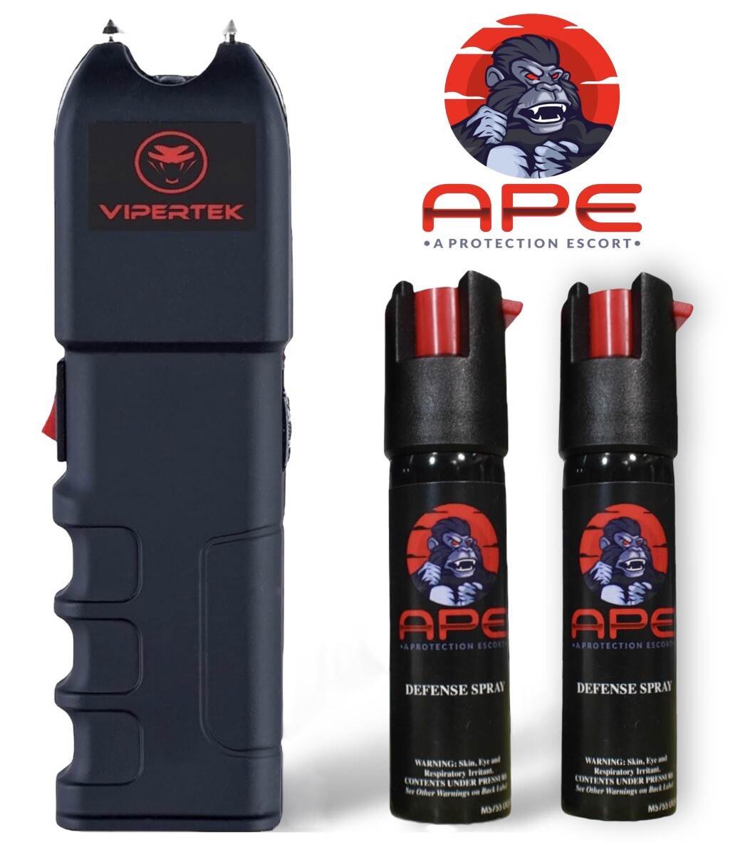 VIPERTEK VTS989 - 700BV Rechargeable Heavy Duty Stun Gun + 2 APE Pepper Spray