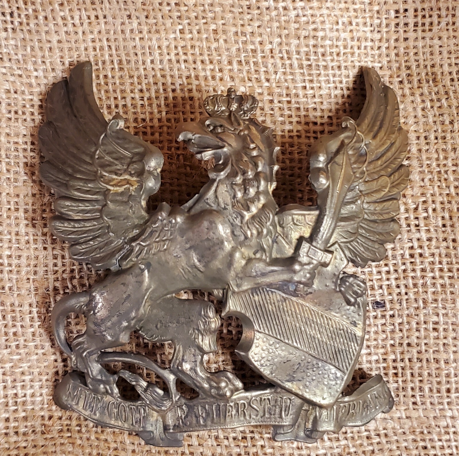 WWI Reproduction Baden Pickelhaube Helmet Plate with Brass Finish