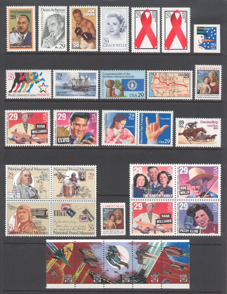 1993 U.S. COMMEMORATIVE YEAR SET *90 STAMPS* INCL WWII SHEET & AIRMAIL MINT-NH
