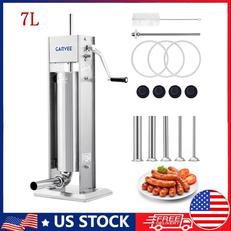 15LB/7L Manual Sausage Stuffer Vertical Meat Filler 304 Stainless Steel Maker US