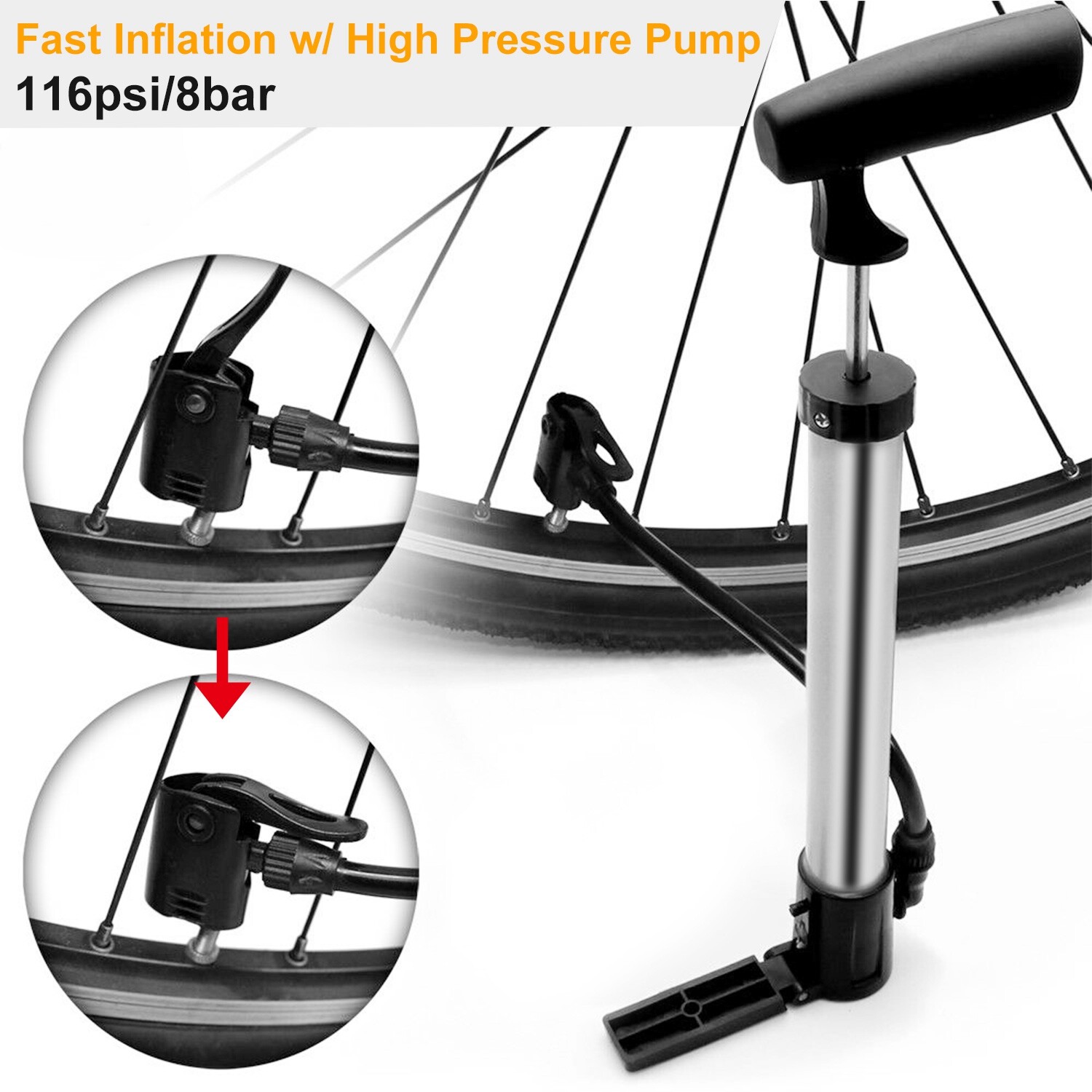 Mini Bike Pump Portable Bicycle Tire Inflator w/ Mount For Mountain Road Bike