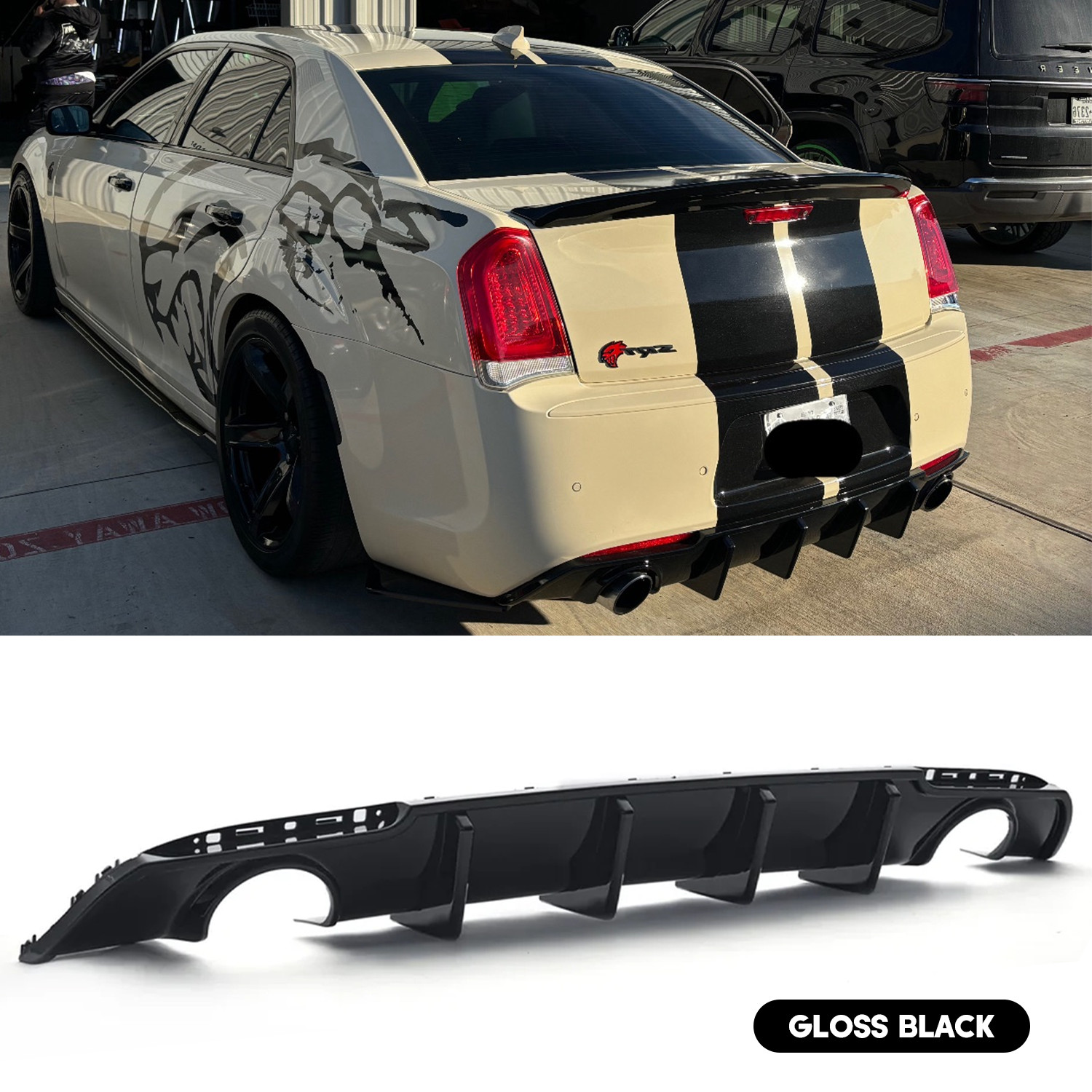 For 2015-2023 Chrysler 300 SRT Bumper Lip Gloss Black Dual Exhaust Rear Diffuser