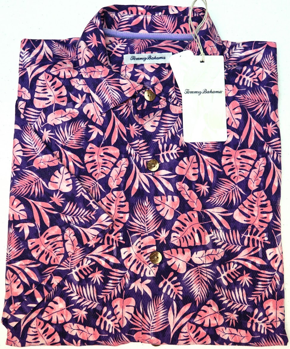 Tommy Bahama Short Sleeve Shirt Monstera Del Mar Parachute Purple Pink Flrl $138