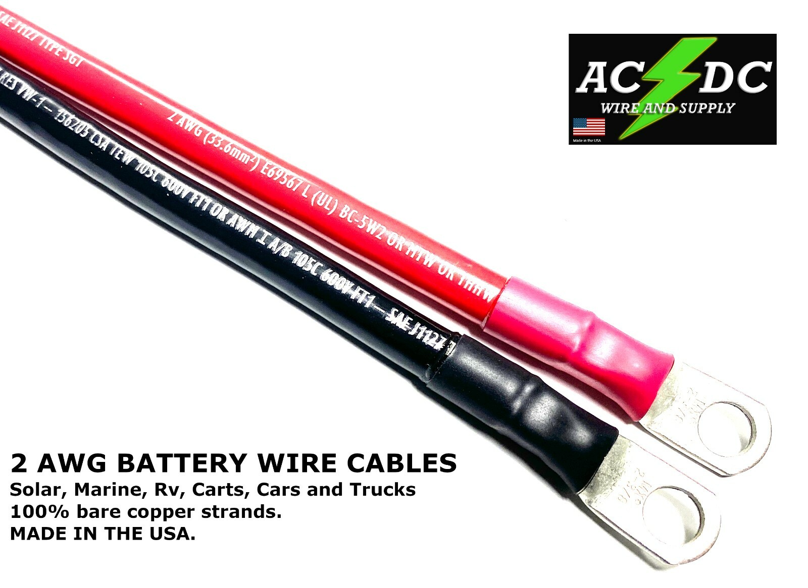 2 Gauge AWG Battery Cable Wire - Solar Marine Power Inverter Car SGT SAEJ1127