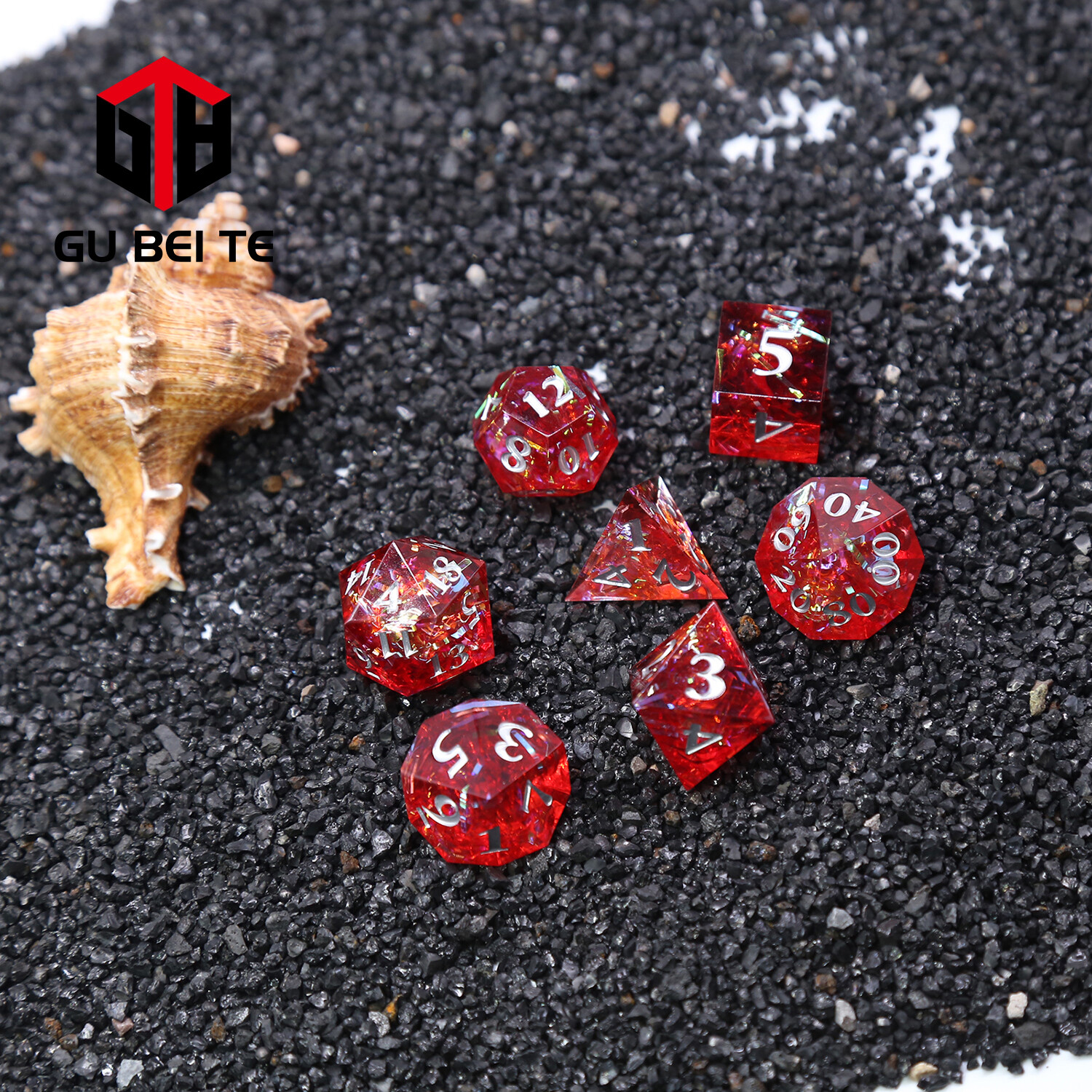 7Pcs DND Dice Set Resin Red Polyhedral Dice D4 D6 D8 D10 D10 D10 D% for Rpg D&D