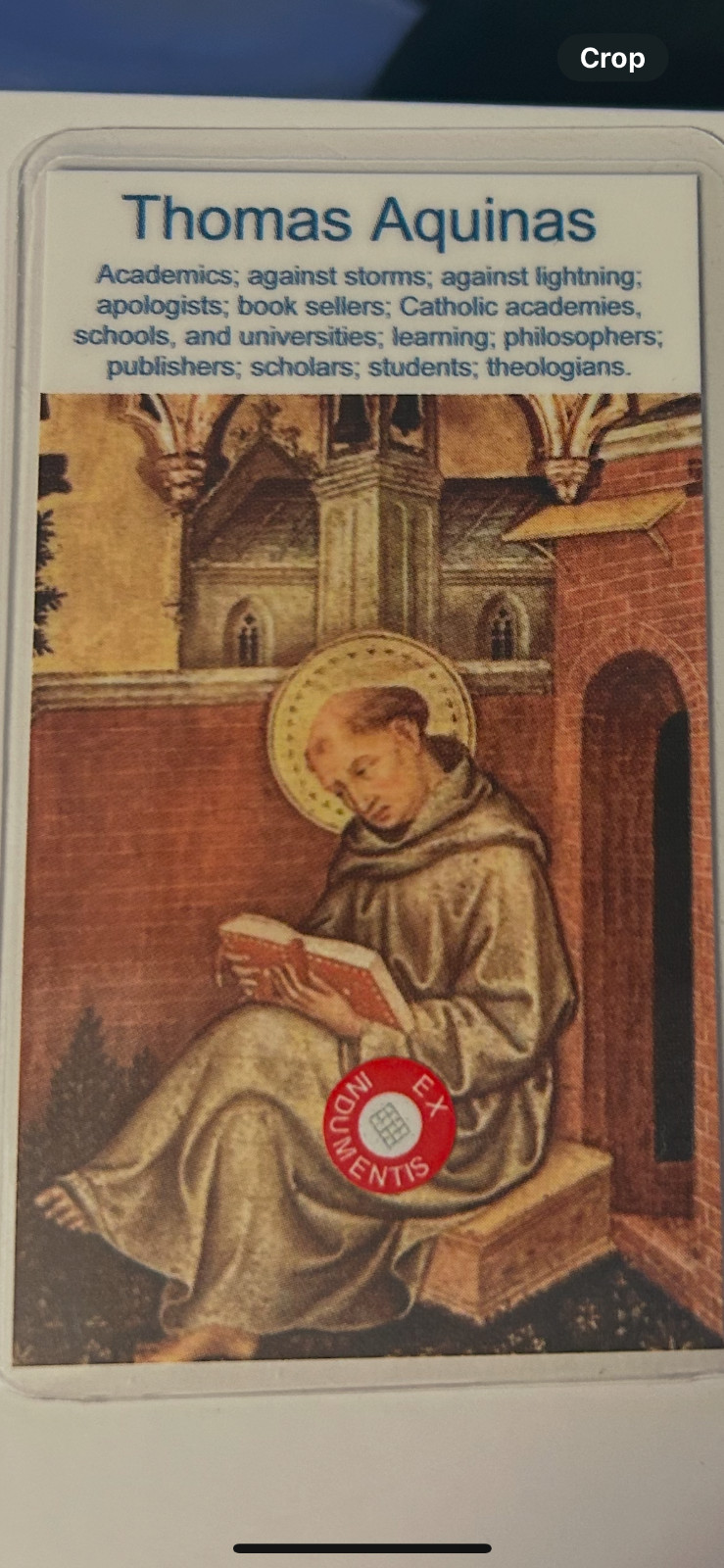 Saint Thomas Aquinas 3rd Class Relic Card Patron Academics Students Teachers