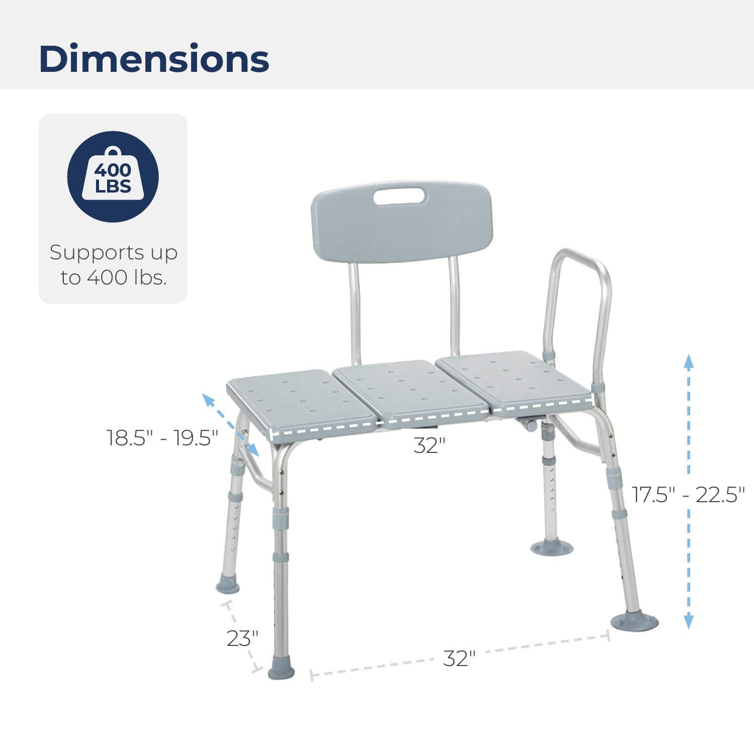 Drive Medical 12011KD-1 Tub Transfer Bench For Bathtub Height Adjustable Shower