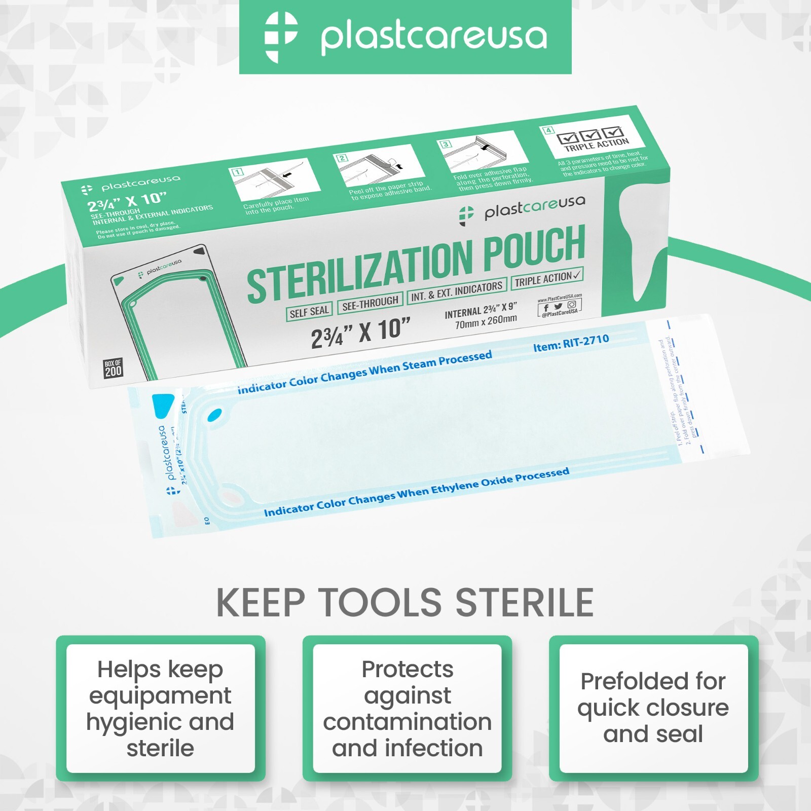 2.75" x 10" Self-Sealing Sterilization Pouches for Autoclave (1 Box of 200)