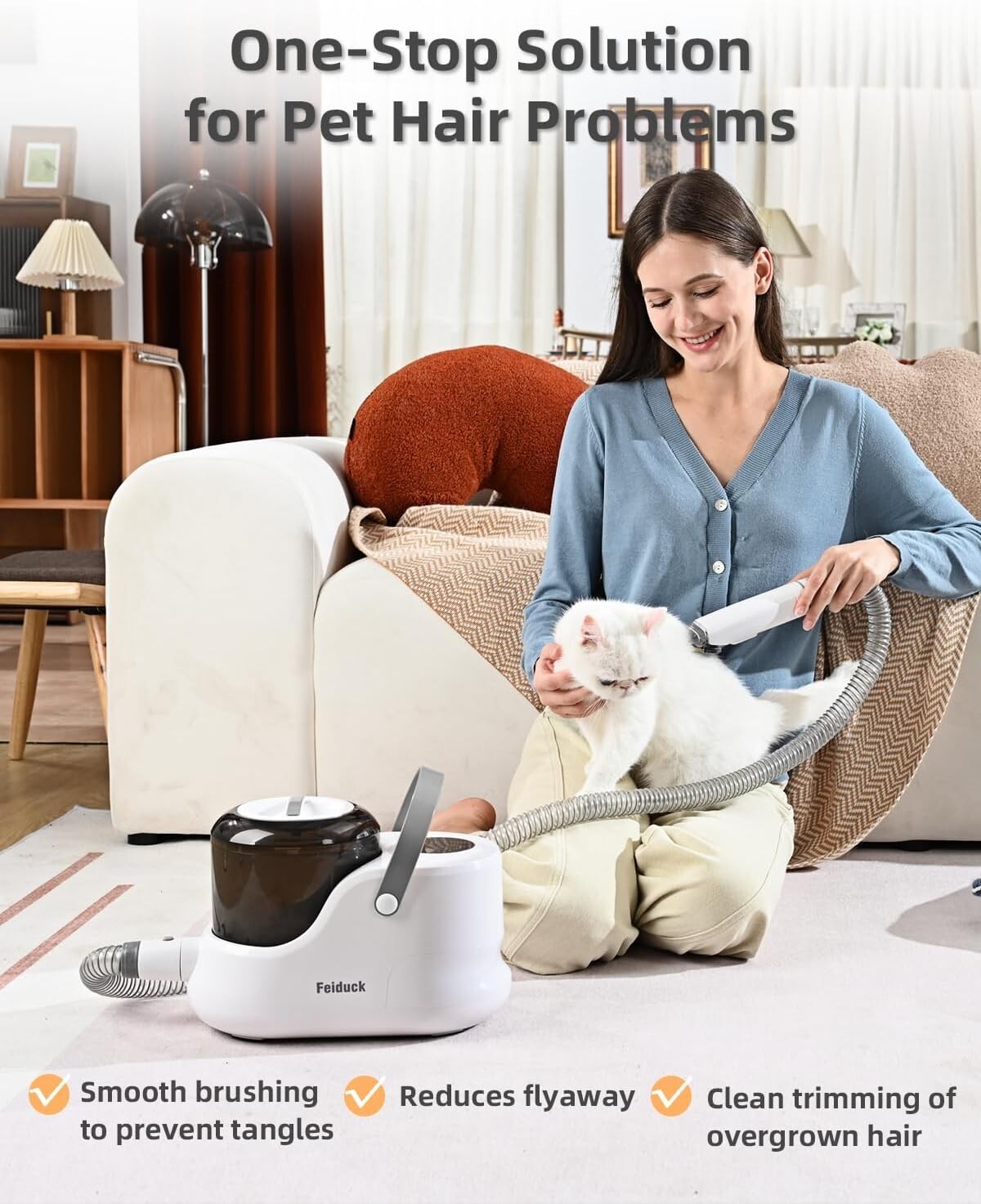 Dog PET Grooming Kit with Vacuum Suction, 12 Grooming Tools, 2.5L Grey