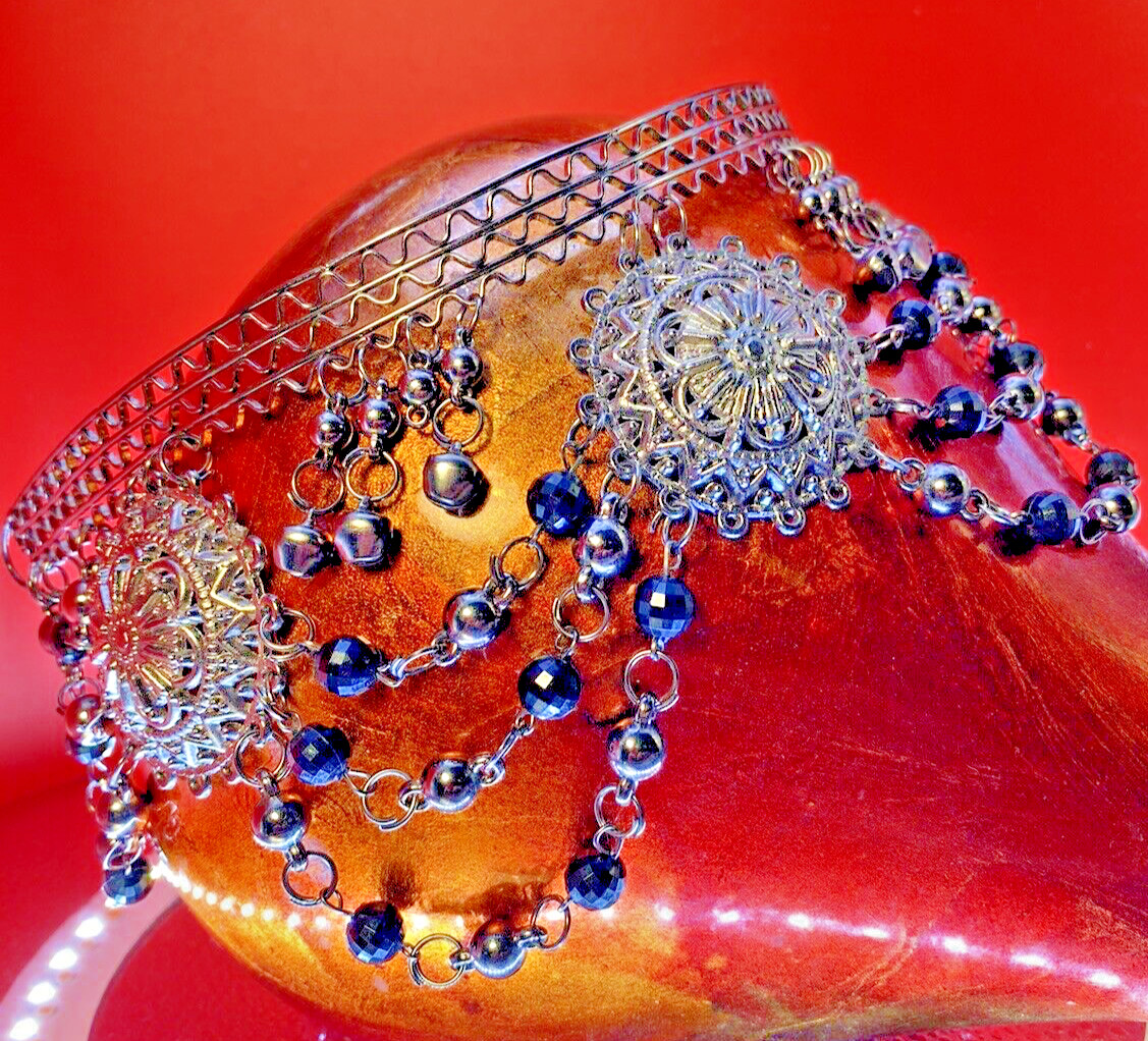 Indian Beaded Crown Vintage Art Piece Draped Beads "Anushka" Be Queen.