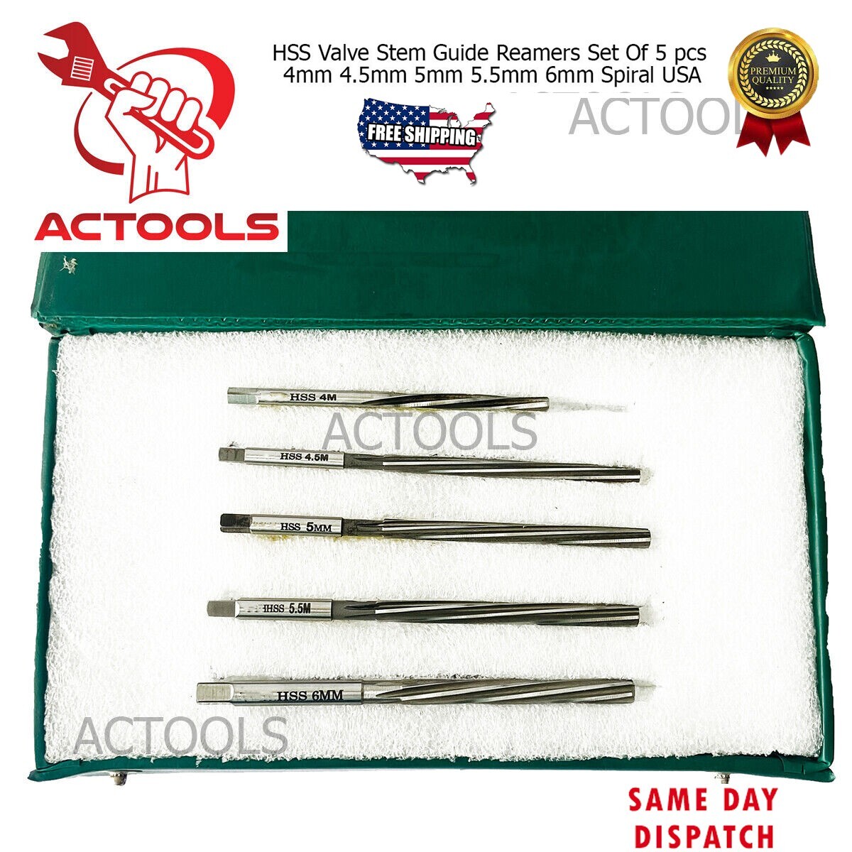 Hss Valve Stem Guide Reamers 5 Pcs 4mm 4.5mm 5mm 5.5mm 6mm Spiral USA ACTOOLS