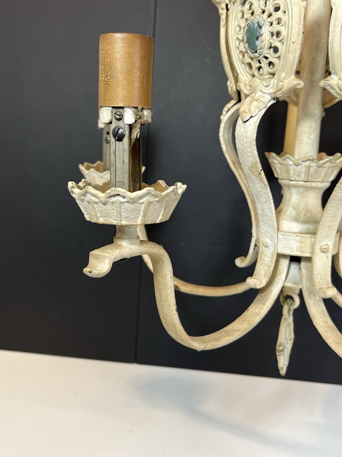 Antique Victorian Gothic Brass Chandelier, 5 Lights, Painted Needs REWIRED