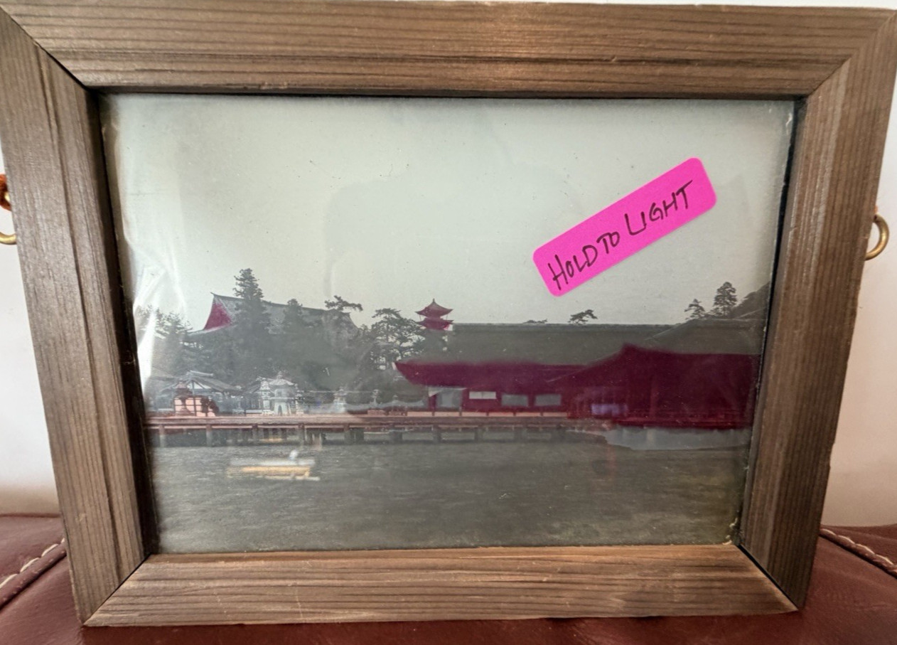 unique hold to the light Tinted Japanese Temple Lantern glass panel slide photo