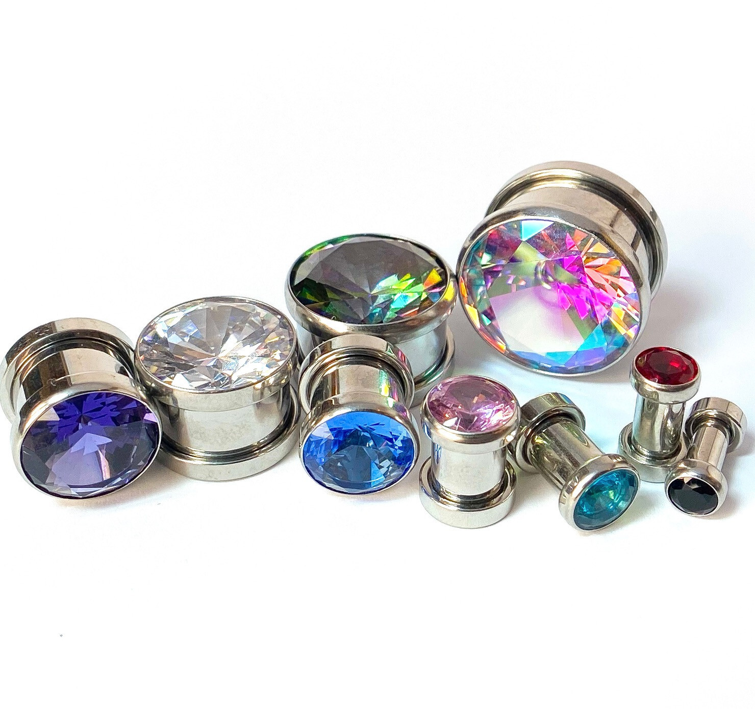 PAIR Large Gem Screw Fit Tunnels Plugs Gauges Earlets Piercing Body Jewelry