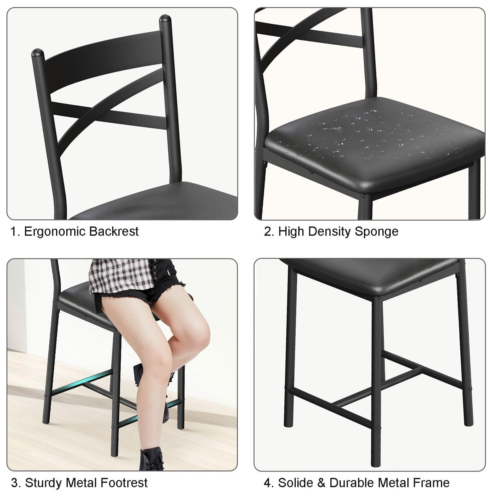 Set of 4 Counter Height Stools with Metal Frame Ergonomic Pu Leather Bar Stools