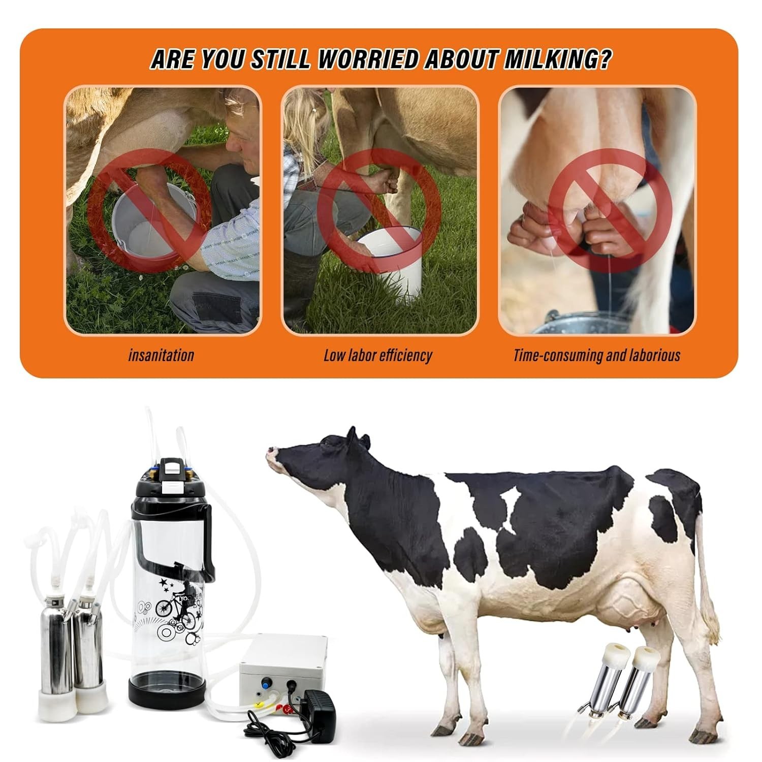 Milking Machine for Cow Electric Milker 3L Portable Pulsation Vacuum Pump Aut...