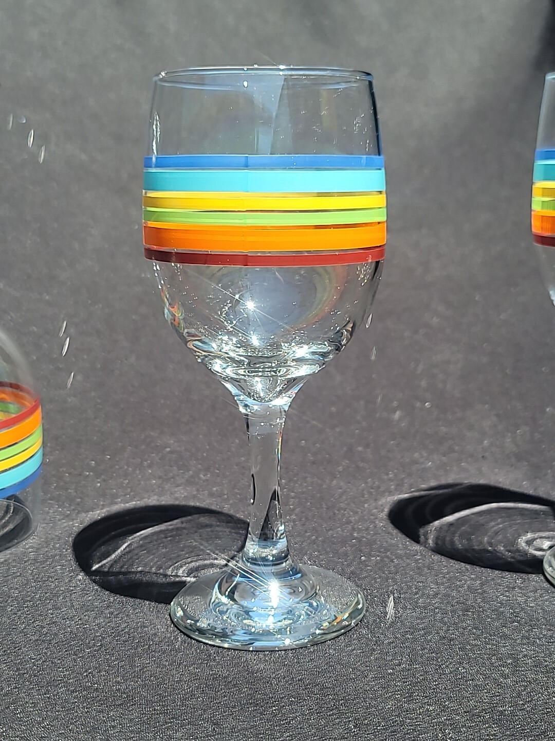 Set of 4 Vintage Libbey Mambo Fiesta Striped Summer Wine Glasses Goblet Rainbow