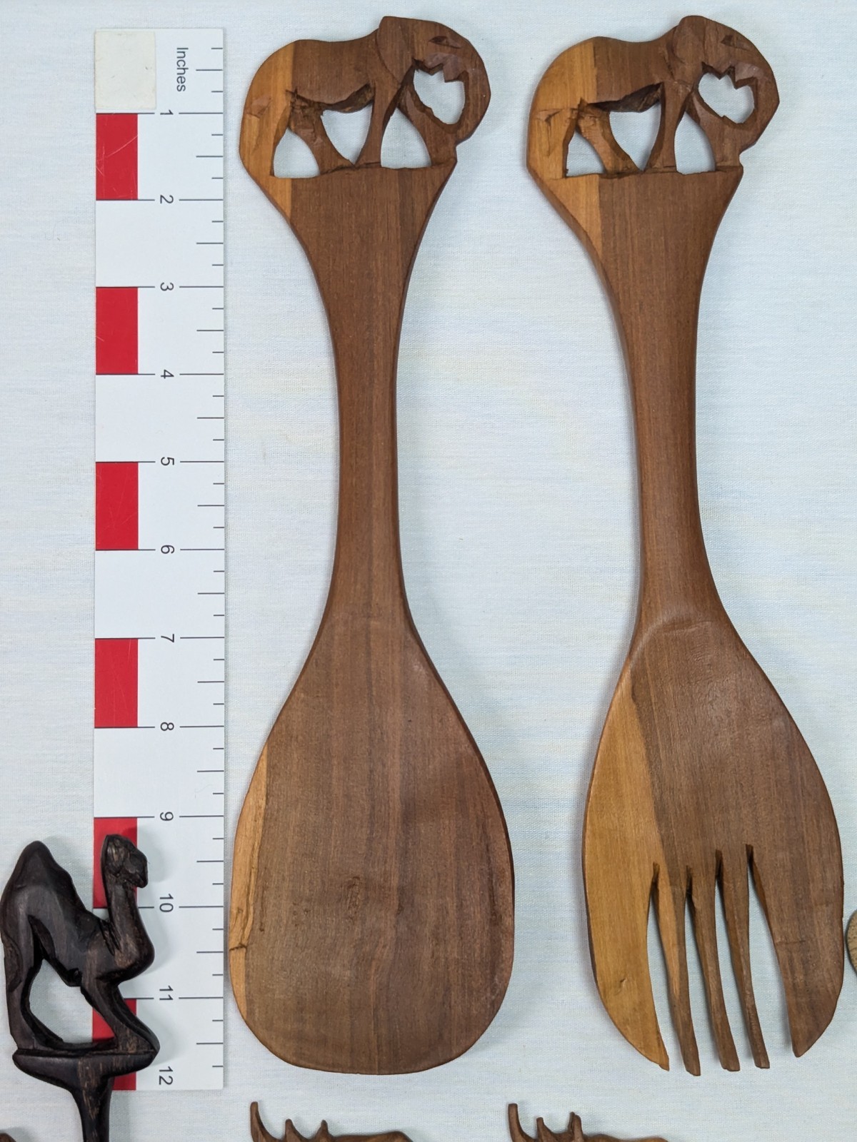 African Hand Made Carved Wooded Elephant Divided Bowl & Animal Serving Utensils