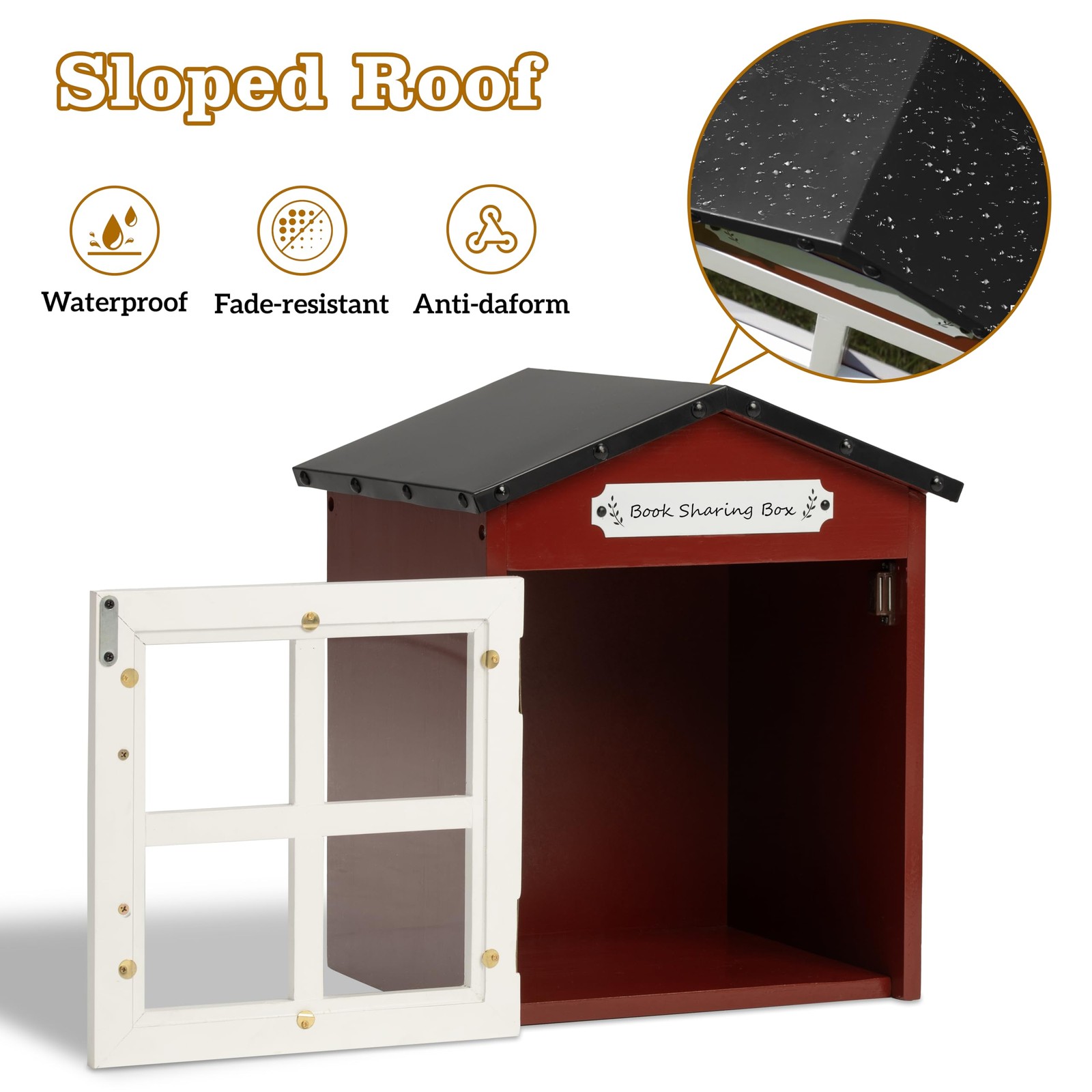 Little Library Box Outdoor: Natural Wood Free Library with Reinforced Waterpr...