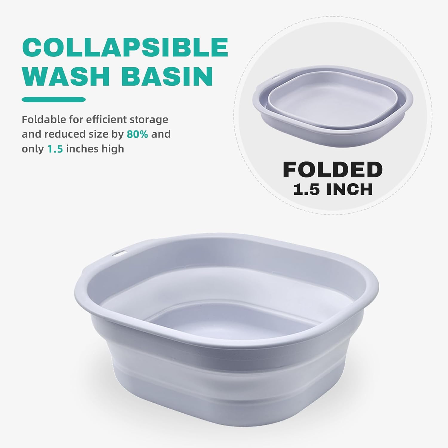 2 Pack Collapsible Wash Basin Set, Portable Sink for Kitchen, Camping, RV - Gray