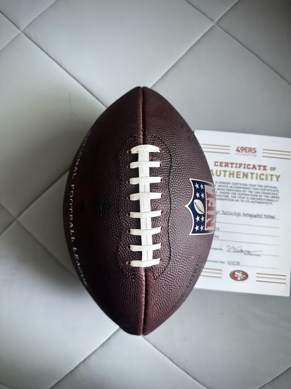 2023 San Francisco 49ers NFL Duke Team Issued Prepped Sample Football Ball COA