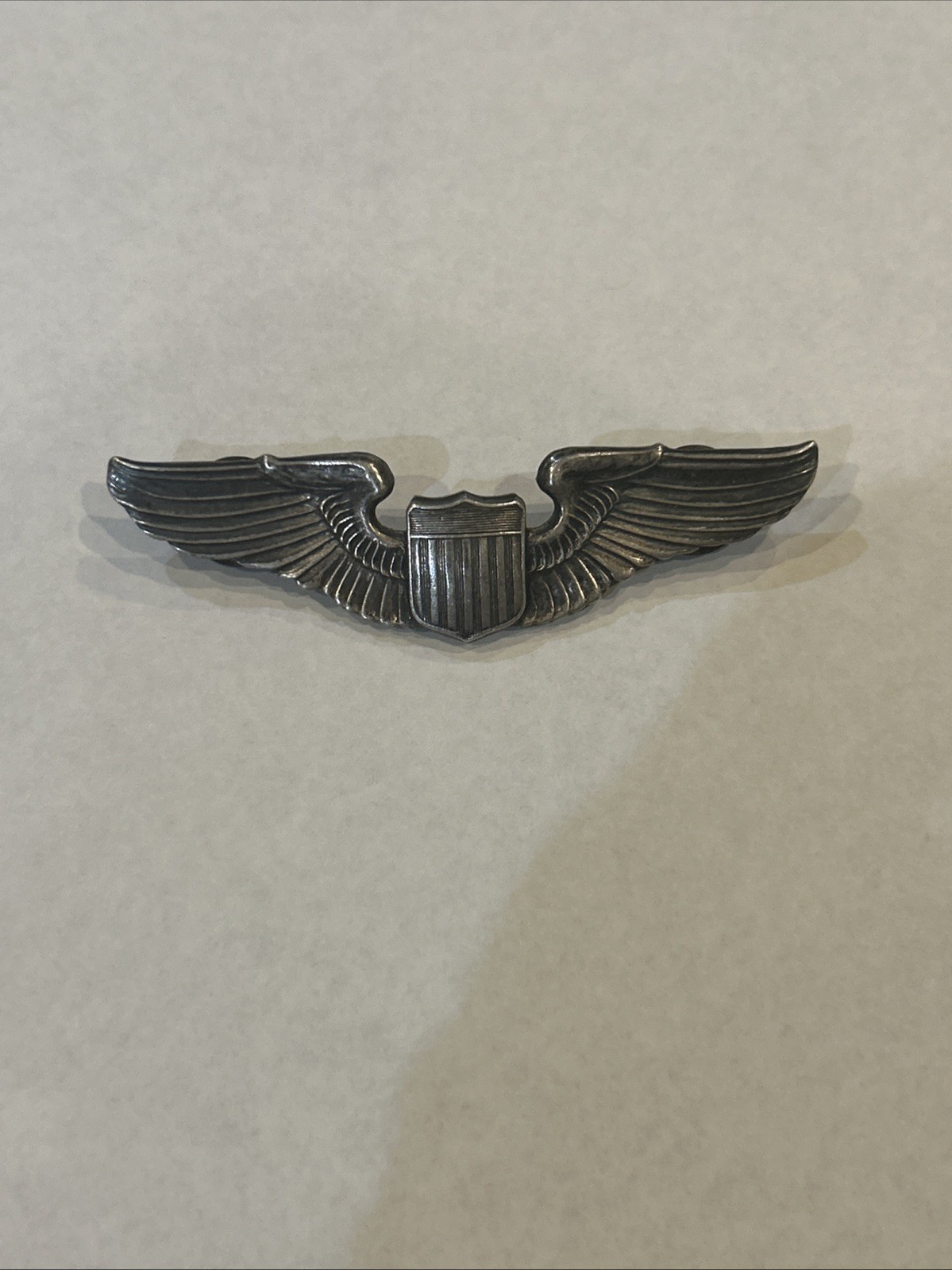 WWII USAAF Pilot Wings 3" Sterling Silver Army Air Forces Aviator Pin Military